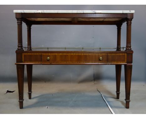 A mahogany marble topped console table, with drawer, raised on reeded tapered supports, H.76 W.90 D.28cm 