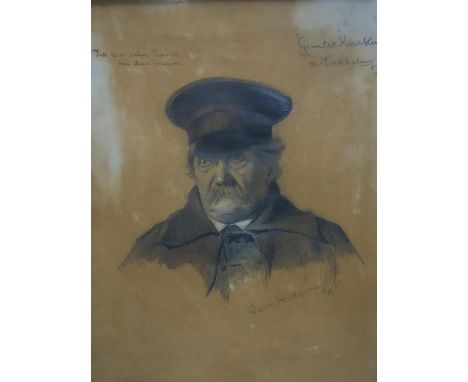 Oscar Hullgren (Swedish, 1895-1977), 'Gamler Kushken - Stockholm', a portrait of a mustachioed man, pencil and charcoal on pa