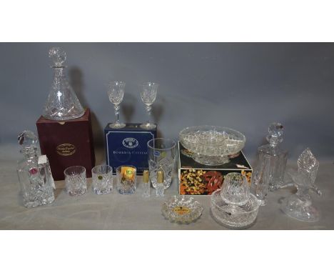 A collection of crystal and glassware, to include 2 boxed Bohemia crystal wine glasses, a Bridge crystal captains decanter by