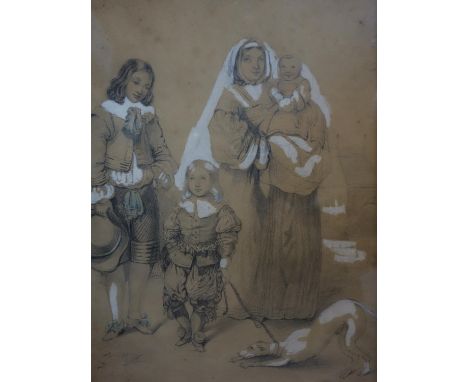 After Rubens, a 19th/20th century pencil sketch of a family, indistinctly signed, 24 x 18cm 