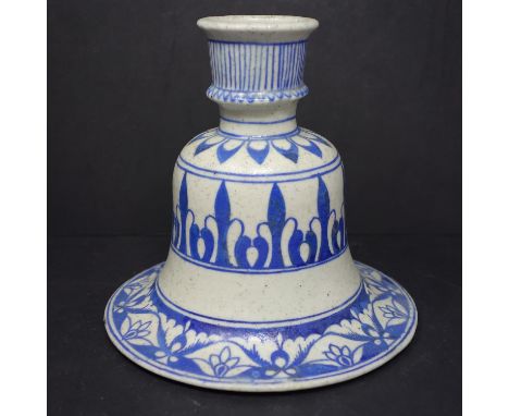 A Persian ceramic Hookah base, with blue and white glazed decoration, H.17 W.17cm 