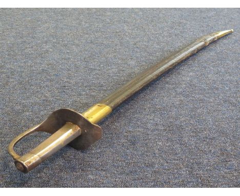 Sword: An all steel French Model 1833 Pattern Naval boarding cutlass in its brass mounted leather scabbard. Heavy curved blad