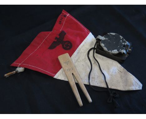 German WW2 triangular pennant with German eagle and dated 1943 with German marching compass and 1944 Luftwaffe peg