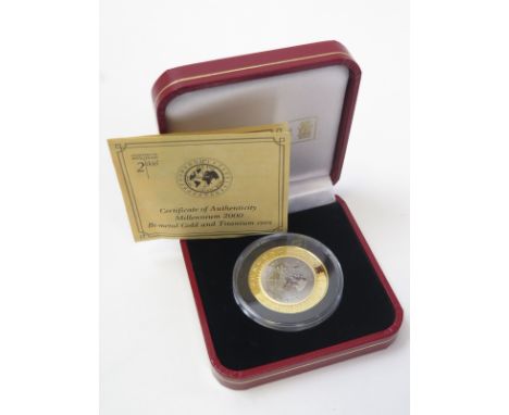 Isle of Man Halfcrown 2000 "Millenniun Bi metal issue" An impressive piece struck in titanium and Gold. Proof FDC boxed as is