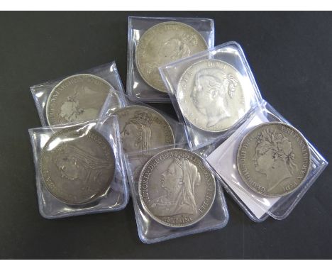 GB Crowns (7): 1821, 1822, 1844, 1887x2, 1889 and 1895, VG to GVF, dealer's ex stock, total ticket £320