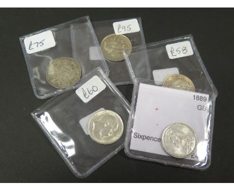 GB Sixpences (5): 1697, 1816, 1889, 1902 and 1906, VF to UNC, dealer's ex stock, total ticket £333