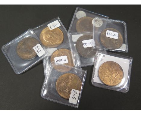 GB Pennies (8): 1895 x2, 1896 x2, 1897, 1902, 1918 and 1927, EF to UNC, dealer's ex stock, total ticket £311
