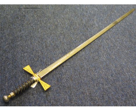 Masonic type sword by Wilkinson sword with their Masonic logo to ricasso. Blade 30" decorated with Knights Templar jousting &