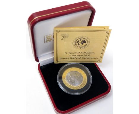 Isle of Man Halfcrown 2000 "Millenniun Bi metal issue" An impressive piece struck in titanium and Gold. Proof FDC boxed as is