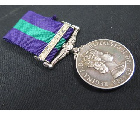 GSM QE2 with Malaya clasp named 22622279 Tpr R Hawkes 13/18 H. GVF