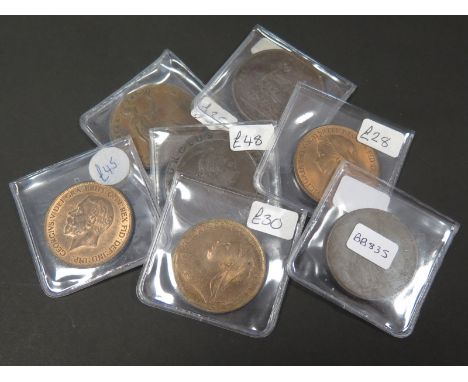 GB Pennies (7): 1797, 1854, 1858, 1900, 1901, 1930 and 1951, GF to UNC, dealer's ex stock, total ticket £306
