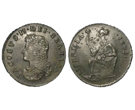 Ireland, Limerick besieged copper halfpenny 1691 overstruck on a large size gunmoney shilling [clearly visible], Spink 6594 s