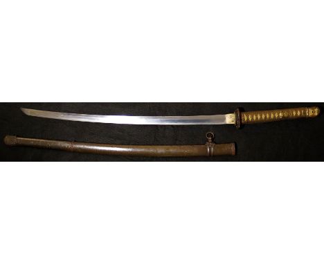 Japanese WW2 Type 98 'Shin Gunto' army sword. Excellent blade 28". Brown Tsuba-ito with gilt cherry blossom Menuki. Rayskin (