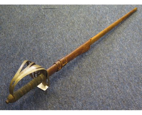 Sword: An 1827 Pattern Geo V Rifle Officers sword. Etched blade 32". Wirebound fishskin grip, steel guard and mounts. In its 