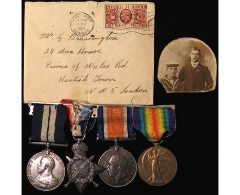 Distinguished Service Medal GV, 1915 Star Trio (mounted as worn). Star named K.12223 H Brassington D.S.M. STO.1.RN. Pair name