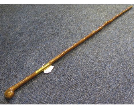 Sword stick: A cane swordstick, tapered square form blade 26.5". Marked 'HOPPE SOHNE' 'SOLINGEN'. Brass collar, (ferrule abse