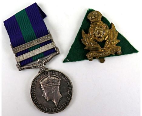 GSM GVI with bars S E Asia 1945-46, and Palestine 1945-48 (top bar loose), to 14495200 Cpl L R Edbrooke Int Corps. EF