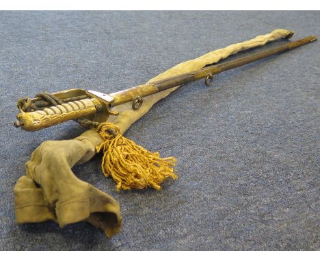 Royal Naval Officers Sword GV with scabbard & bag