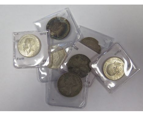 GB Florins (7): 1885, 1887, 1888, 1904, 1916, 1919 and 1932, GF to GEF, dealer's ex stock, total ticket £346