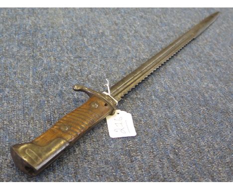 Bayonet: A scarce Imperial German Model 1898 Pioneers Sawback bayonet by Schilling of Suhl. Faint Regimental marks to crossgu
