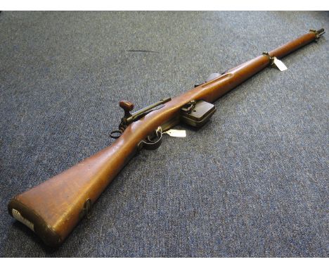 Rifle: A Swiss Schmidt-Rubin 7.5mm (obsolete cal). Straight pull bolt action. Walnut fullstock. No licence required. The whol