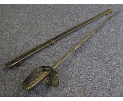 Sword: An 1827 Pattern Victorian Rifle Officers sword. VR cypher on blade with strung bugle. Wirebound fishskin grip (worn wi