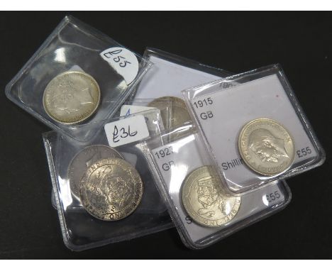 GB Shillings (6): 1826, 1887, 1902, 1915 x2 and 1927, VF to GEF, dealer's ex stock, total ticket £309