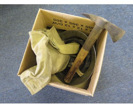 ARP Wardens helmet with ARP 1940 dated axe and gas mask bag