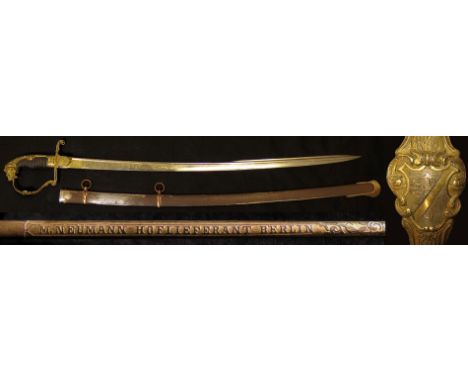 Sword: A fine German 19th century court dress sword; Top of blade marked 'M. NEUMANN HOFLIEFERANT BERLIN' (purveyor to the Co