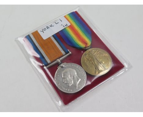 BWM and Victory medals 30938 Pte L. Wade, Yorks Light Infantry, served 7th BN. (mic pair only)