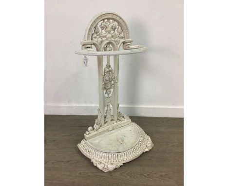 VICTORIAN CAST IRON STICK STAND,white painted and with floral detail, 74cm high