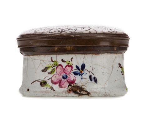 EARLY 19TH CENTURY BILSTON ENAMEL BOX,the hinged cover inscribed 'Have communion with few, be familar with one, deal just wit