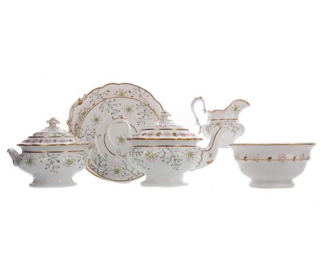 EARLY VICTORIAN TEA SERVICE,decorated with flowers in green, yellow and gilt, comprising twelve teacups and saucers, two serv