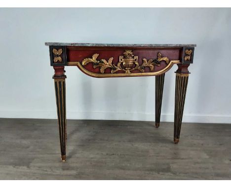 DIRECTOIRE-TYPE CONSOLE TABLE IN THE NEO-CLASSICAL TASTE,with polished salome marble top above shaped frieze with relief gilt
