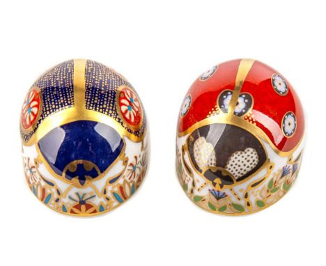 TWO ROYAL CROWN DERBY LADYBIRD/BEETLE PAPERWEIGHTS,the red ground first quality and the blue second (2)