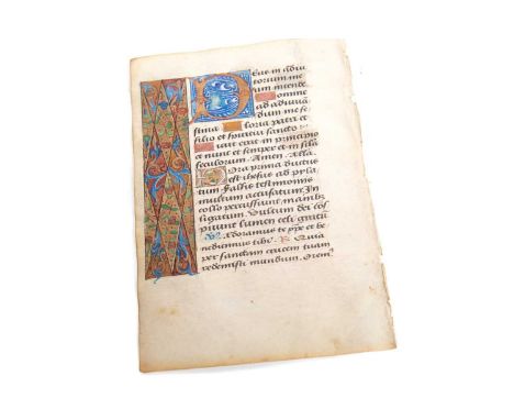 RENAISSANCE ILLUMINATED MANUSCRIPT LEAF FROM A DEVOTIONAL BOOK OF HOURS,circa 1510-1520, attributed to the workshop of Jean C