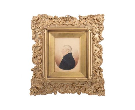 19TH CENTURY PROFILE PORTRAIT OF A GENTLEMAN,in pencil and watercolour, gilt slip and in moulded gilt gesso frame, 24 x 22cm 