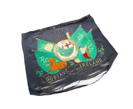 'GOD SAVE IRELAND' SILK EMBROIDERY',featuring a centre medallion, depicting four provinces, as well as several Irish motifs: 
