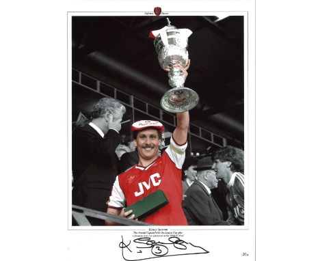 Football, Kenny Sansom 16x12 colourised promo photograph pictured celebrating with the League Cup after Arsenal defeated Live