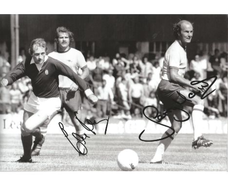 Football. Eddie Kelly and Terry Mancini signed 12x8 black and white photo. Photo shows the pair in action for Arsenal Vs Rang