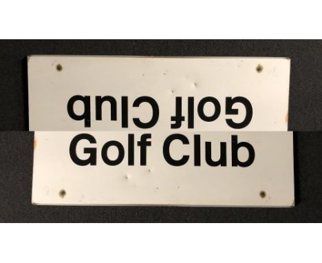 A vintage railway station platform sign: Denham Golf Club - Chiltern Main Line, white with black lettering, 85.5cm x 50cm.