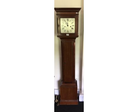 An Edwardian mahogany eight day longcase clock (grandmother), with square silver dial inscribed J.W. Benson, London.