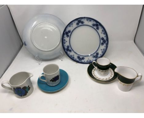 An assortment of mixed ceramics including a Myott "Katrine" six setting coffee set, a Spode "Green Velvet" six setting coffee