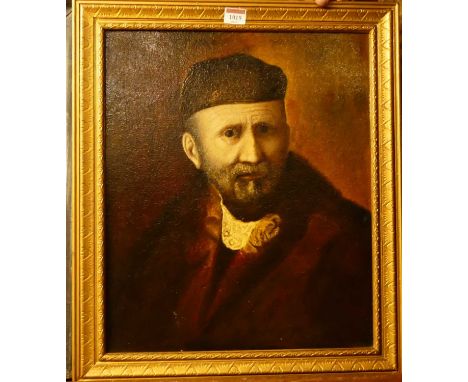 Joan Cowdell - after Rembrandt, bust portrait, oil on artist board, 46x39cm
