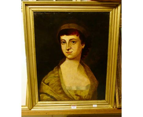 19th century English school - bust portrait of a maiden, oil on canvas, 56x44cm