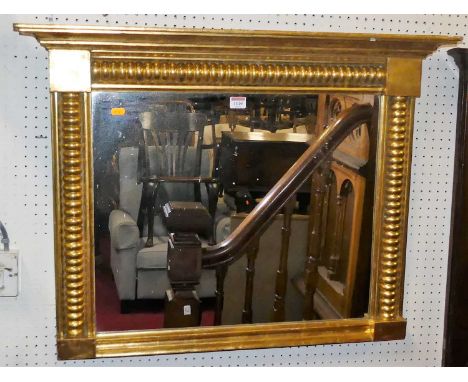 A 19th century giltwood framed over mantel mirror, having half round bobbin detail, 65 x 85cm