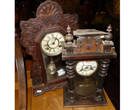 A circa 1900 American mantel clock; together with a droptrunk wall clock (2)