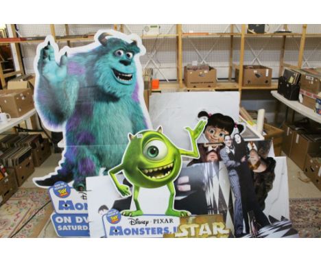 Group of cardboard cinema display stands to include Monsters Inc, Adams Family, LOTR, Harry Potter