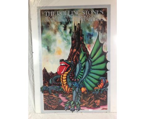 Music poster - Rolling Stones, a reprint poster approx 46cm x 70cm, in a clip frame, for cancelled concert at Cardiff and Pem