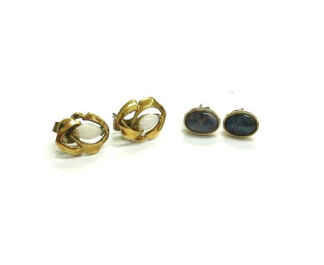 Two pairs of opal stud earrings, 2.2g total